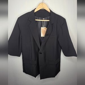Fashion New York Women’s Black Short Sleeve Blazer Jacket Button Front